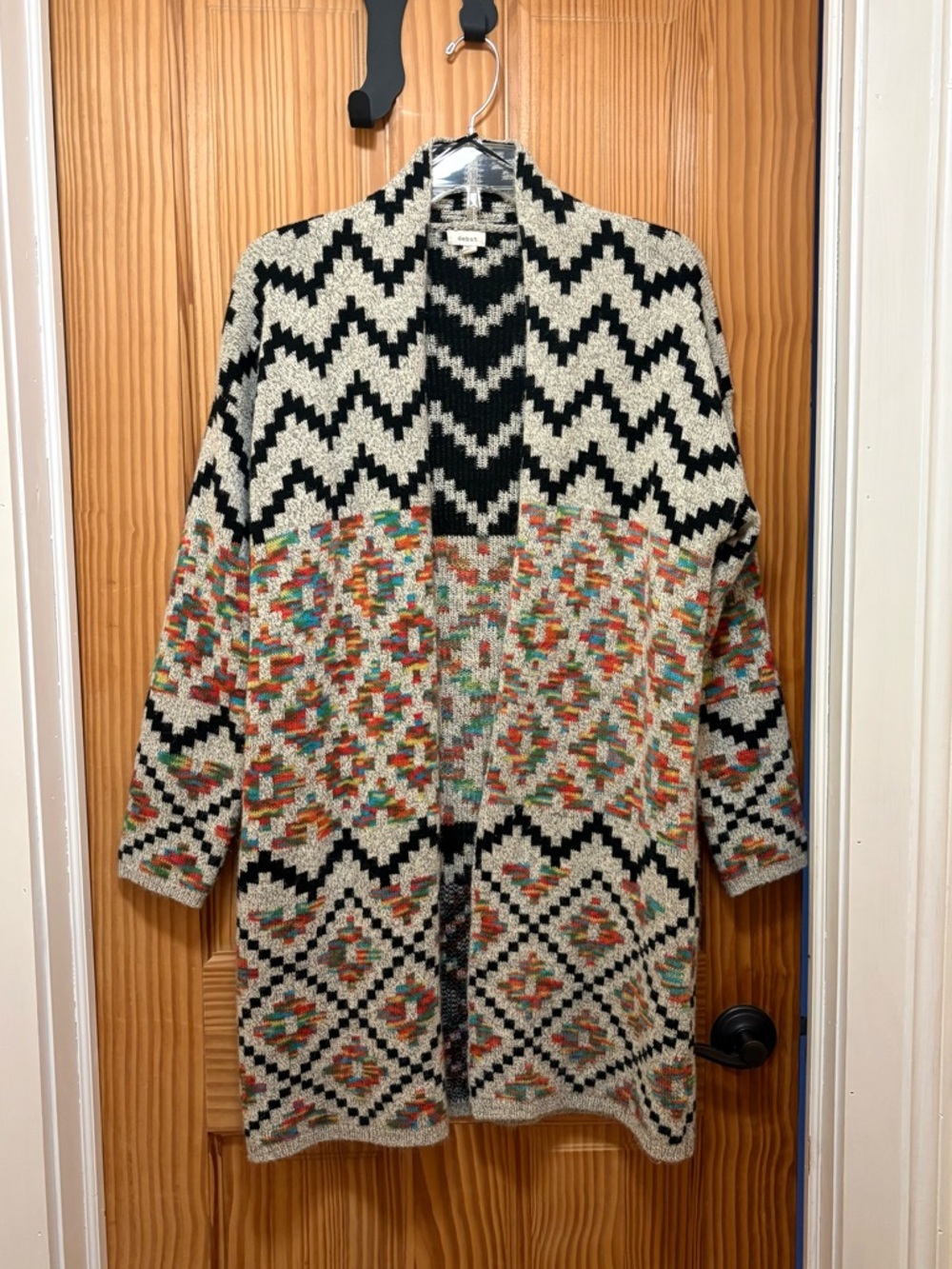 Debut Women’s Open Front Cardigan Geometric & Multicolor Mosaic Pattern Sz M